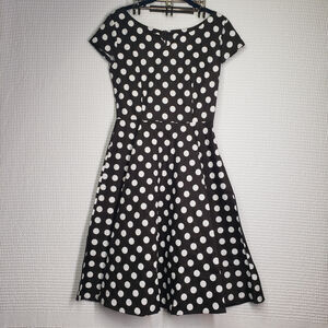 Ayli Dress Womens Small Black Polka Dot Retro 1950s Fit & Flare Cap Sleeve Party